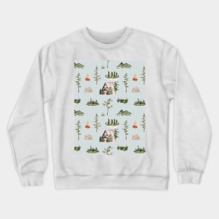 Cabin Forest Seamless Pattern Sage Green Crewneck Sweatshirt